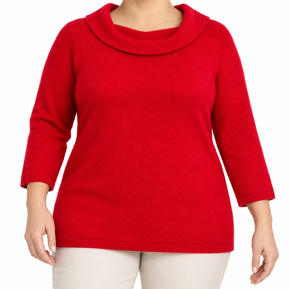 Charter Club Luxury 100% Cashmere Sweater Women Large Red Cowl Neck 3/4 Sleeve